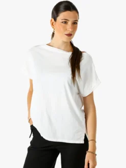 Solada T-shirt donna in cotone con scollo a barca - bianco