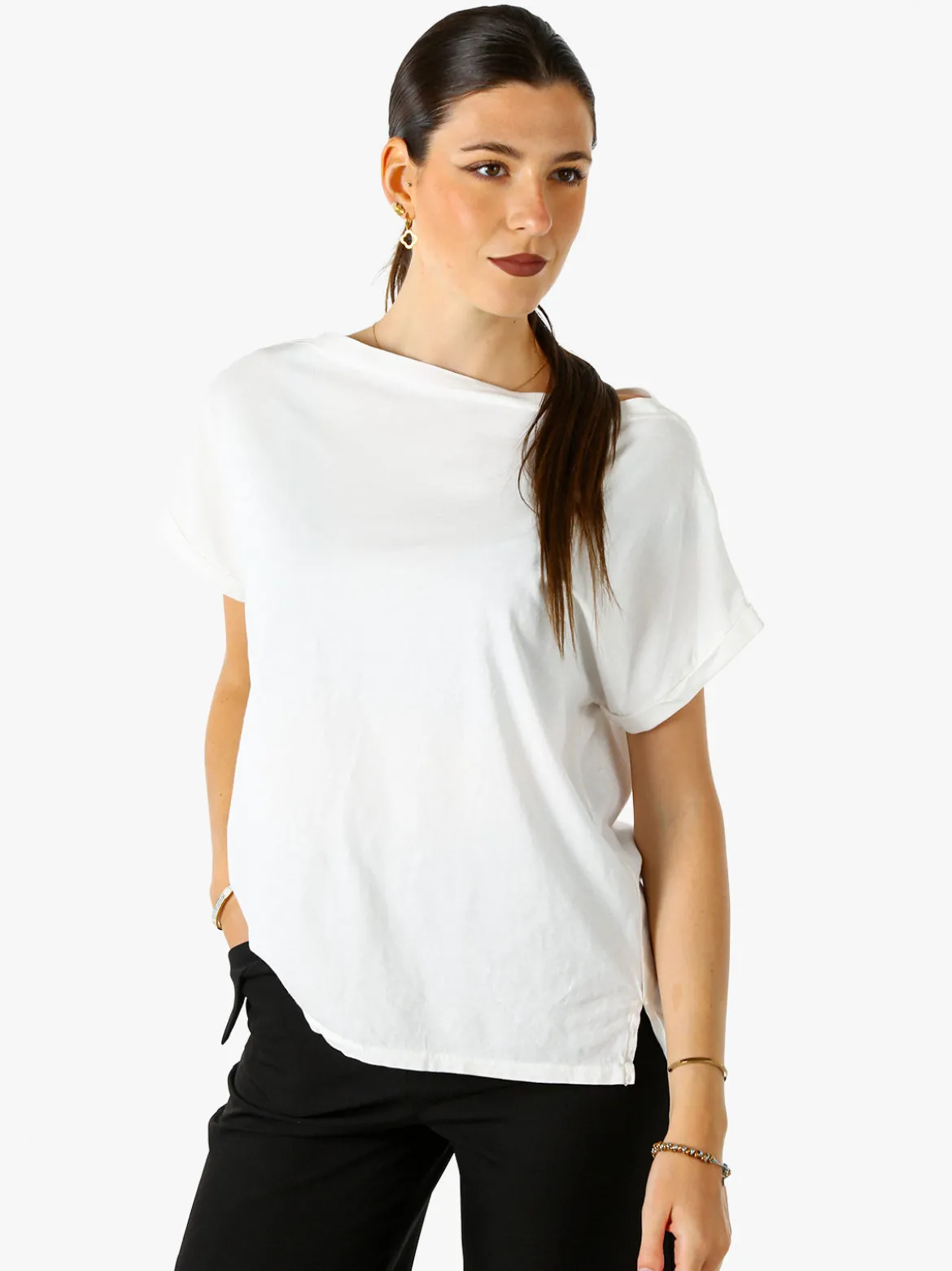Solada T-shirt donna in cotone con scollo a barca - bianco