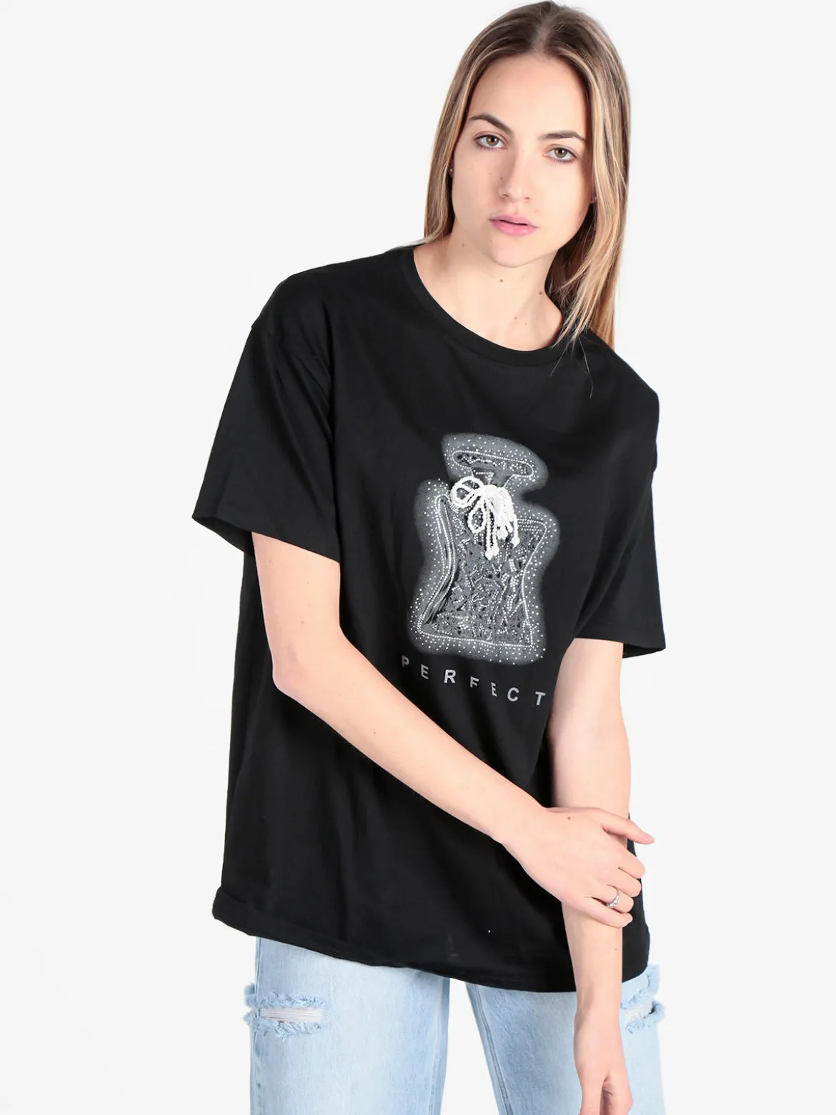Solada T-shirt donna in cotone con stampa e strass decorativi
