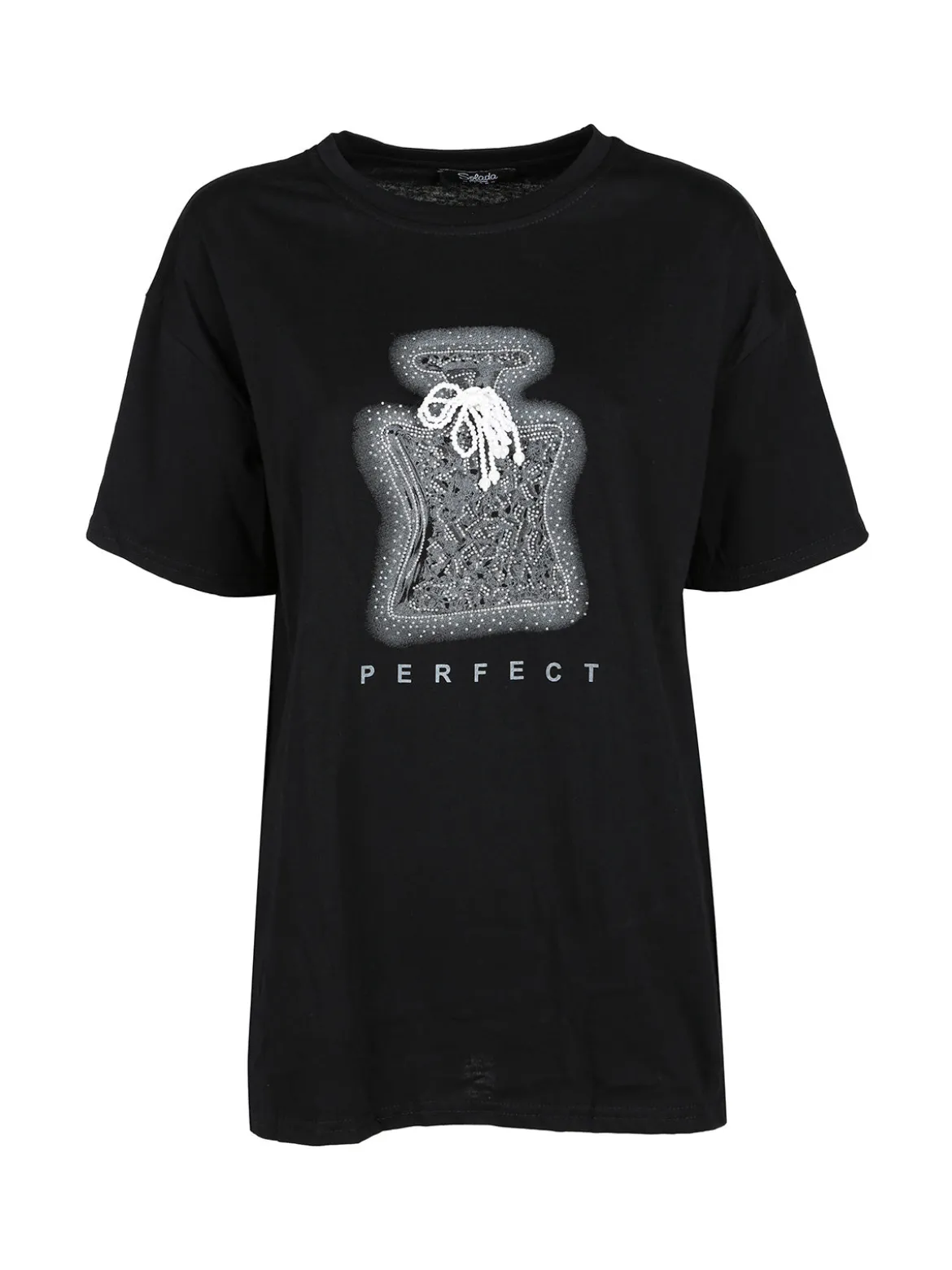 Solada T-shirt donna in cotone con stampa e strass decorativi