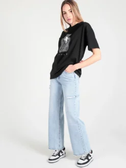 Solada T-shirt donna in cotone con stampa e strass decorativi