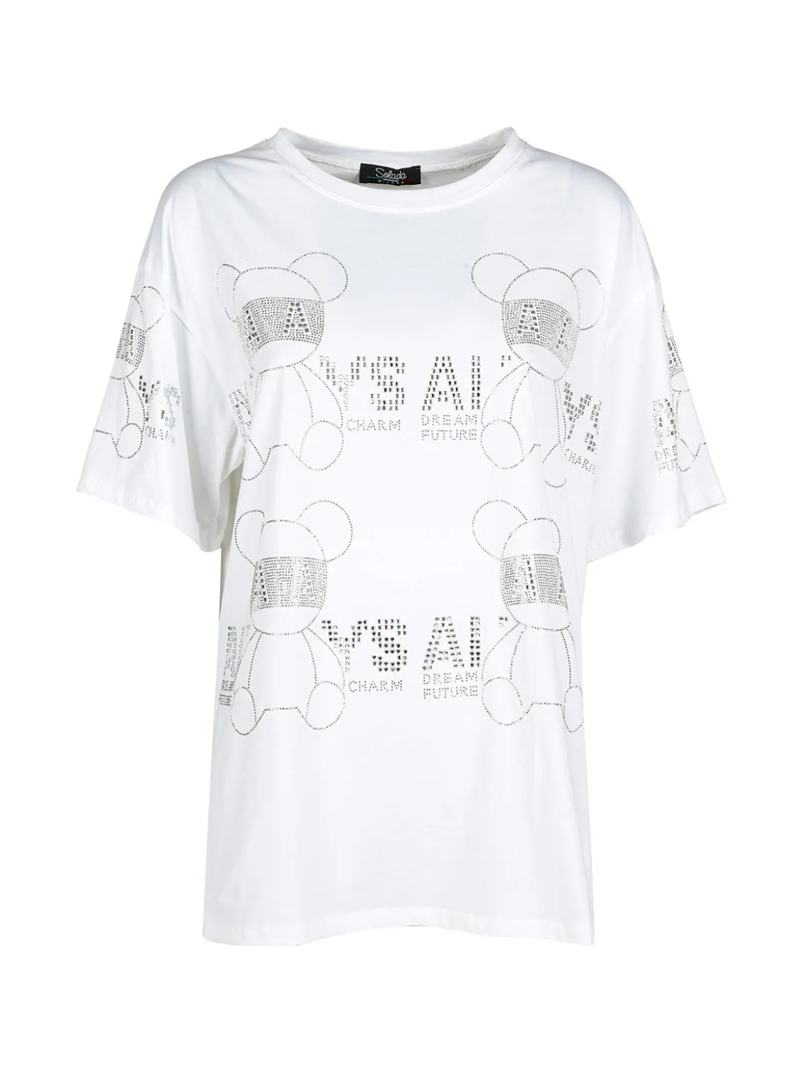 Solada T-shirt donna in cotone con strass e lustrini