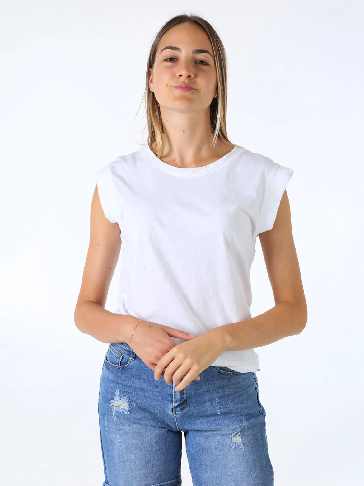 Solada T-shirt donna in cotone senza maniche - bianco