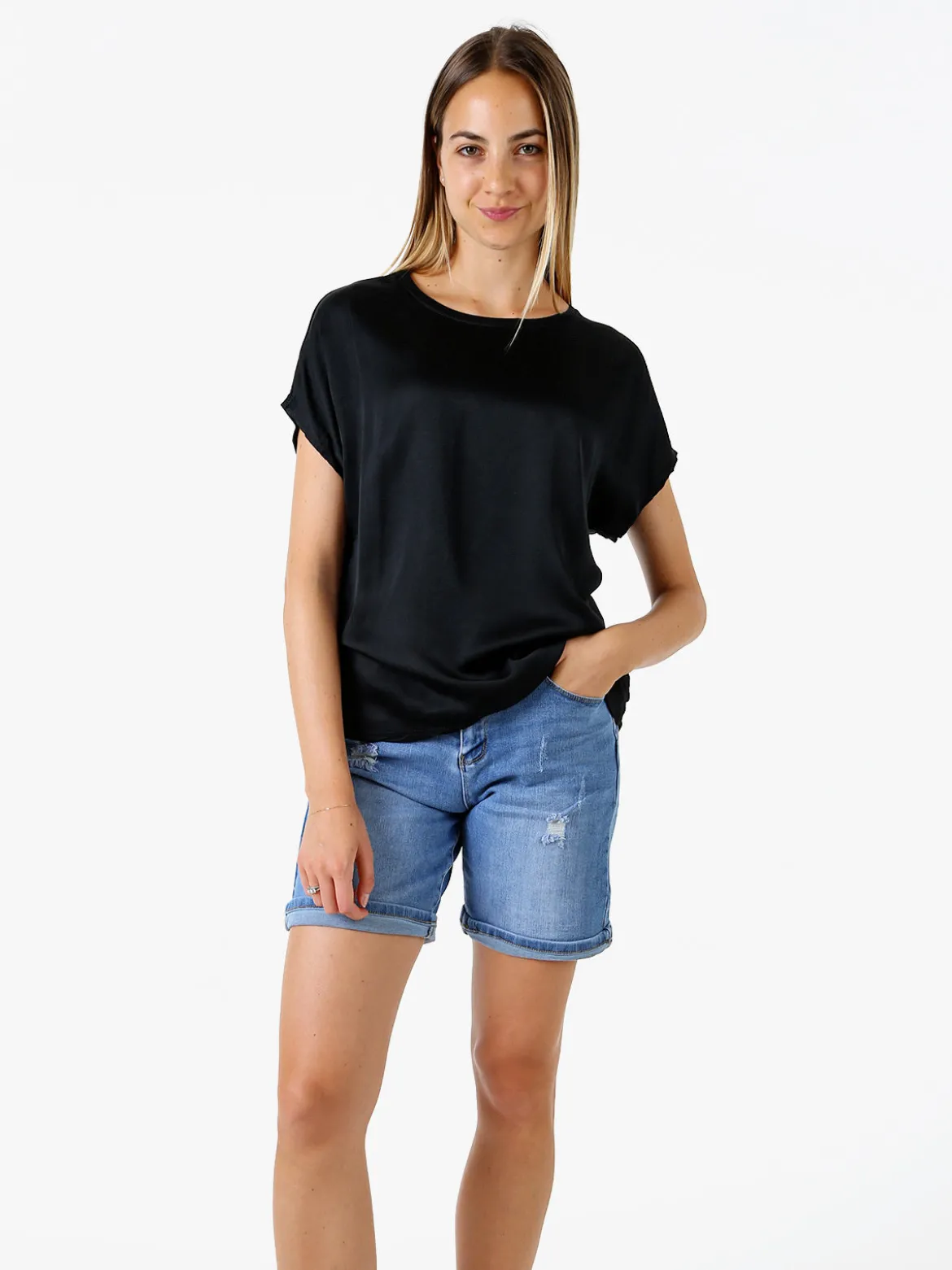 Solada T-shirt donna in viscosa e seta - nero