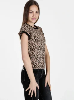 Solada T-shirt donna maculata con paillettes e strass