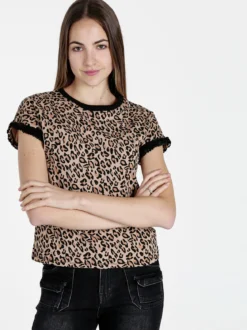 Solada T-shirt donna maculata con paillettes e strass
