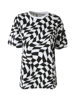 Solada T-shirt donna oversize con stampe geometriche bicolore e taschino sulla manica - bianco