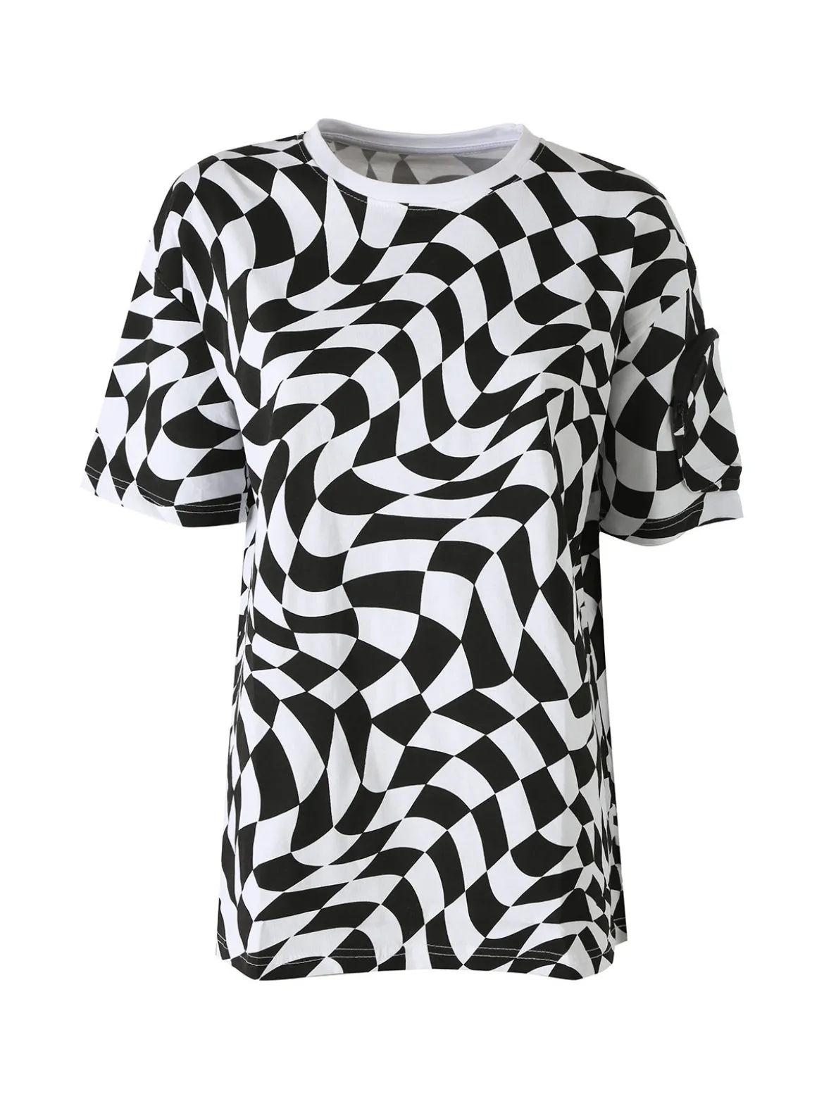 Solada T-shirt donna oversize con stampe geometriche bicolore e taschino sulla manica - bianco