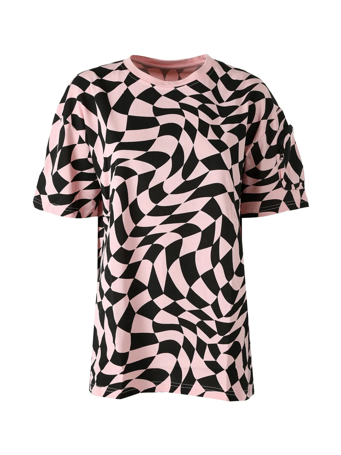 Solada T-shirt donna oversize con stampe geometriche bicolore e taschino sulla manica - rosa