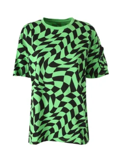 Solada T-shirt donna oversize con stampe geometriche bicolore e taschino sulla manica - verde