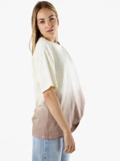 Solada T-shirt donna oversize con strass e sfumatura - marrone