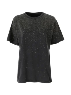 Solada T-shirt donna oversize con strass - nero
