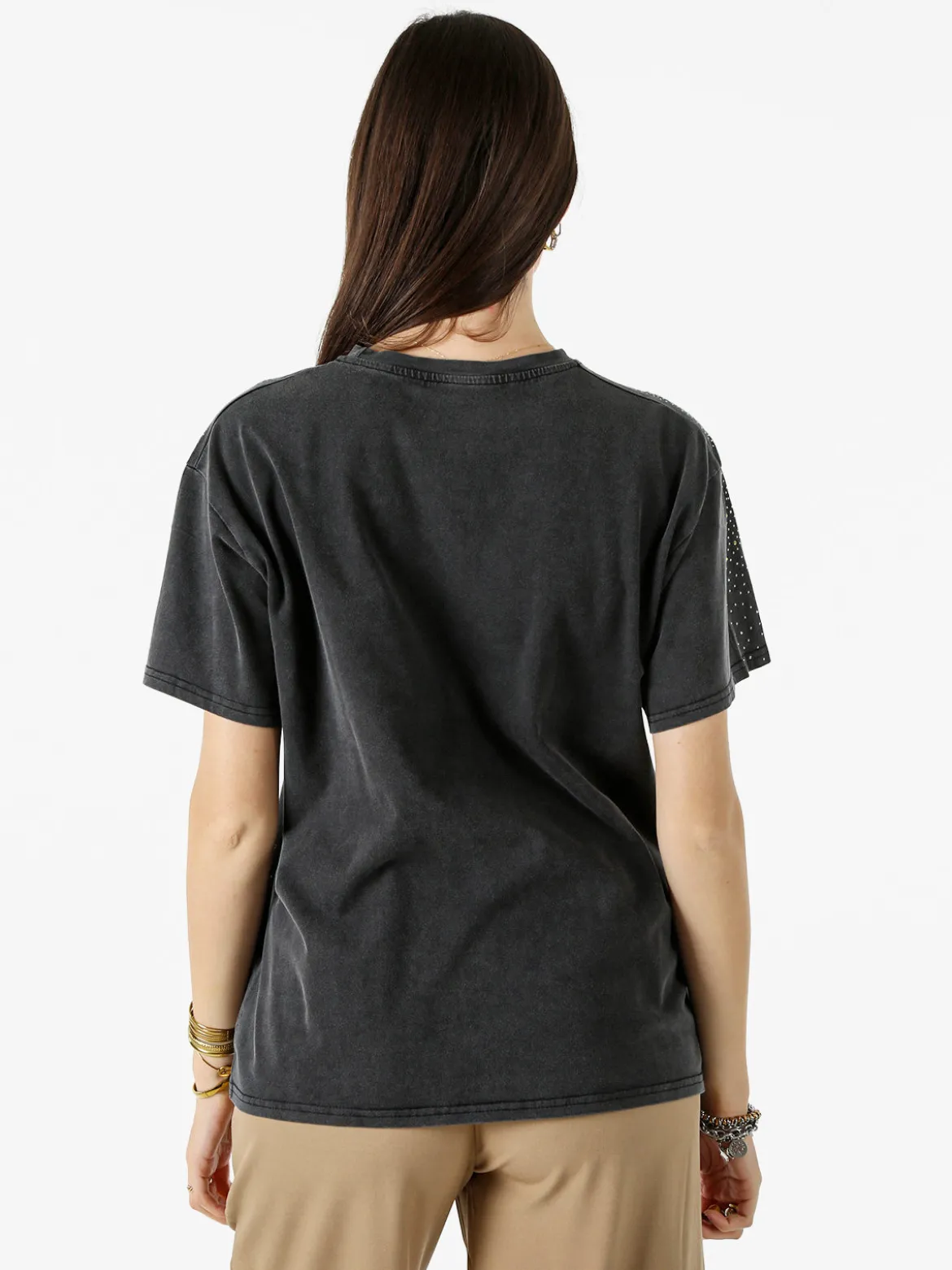 Solada T-shirt donna oversize con strass - nero