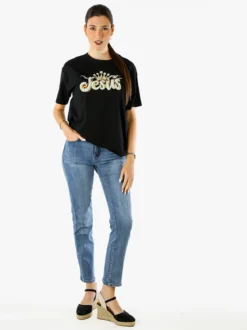Solada T-shirt donna oversize in cotone con dettagli di perle e strass - nero