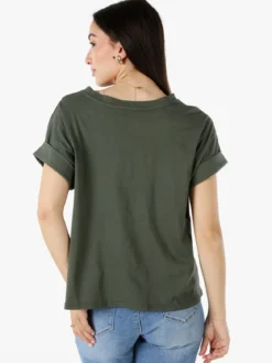 Solada T-shirt donna oversize in cotone con taschino - militare