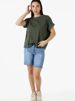 Solada T-shirt donna oversize in cotone con taschino - militare