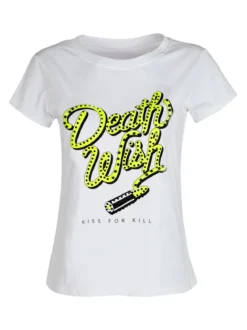 Solada T-shirt girocollo con borchie e strass