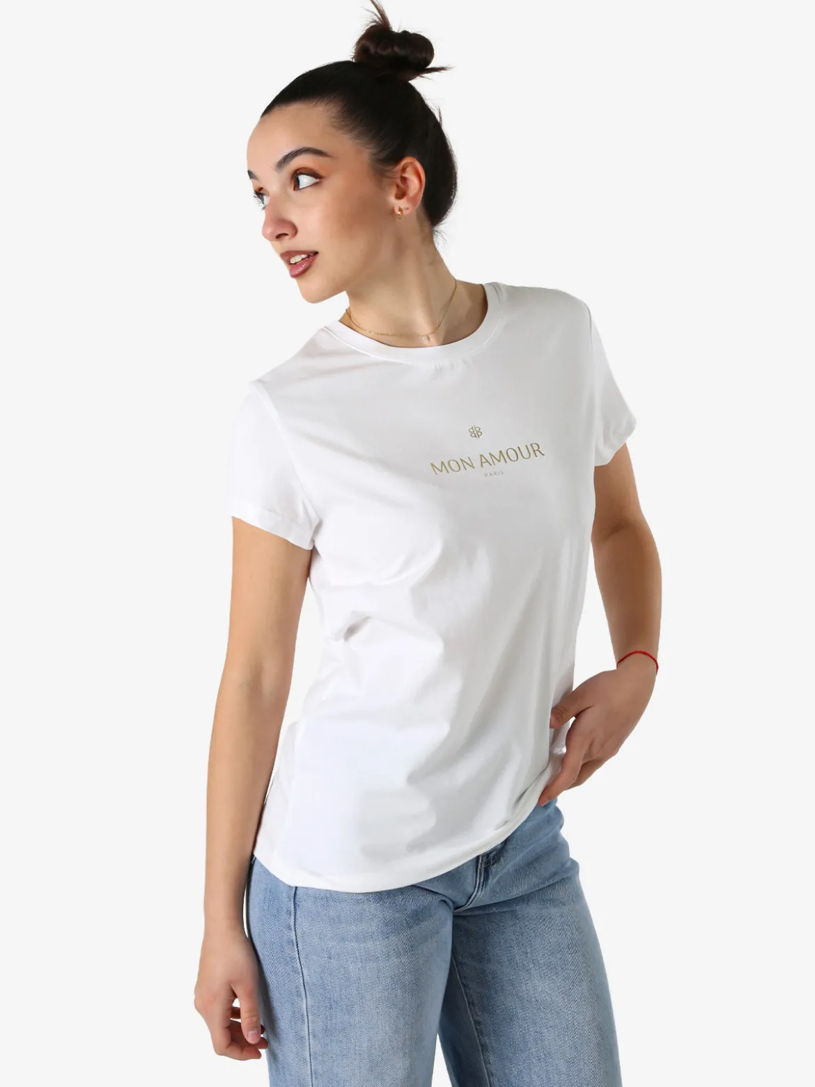 Solada T-shirt girocollo da donna in cotone con scritta - bianco