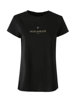 Solada T-shirt girocollo da donna in cotone con scritta - nero