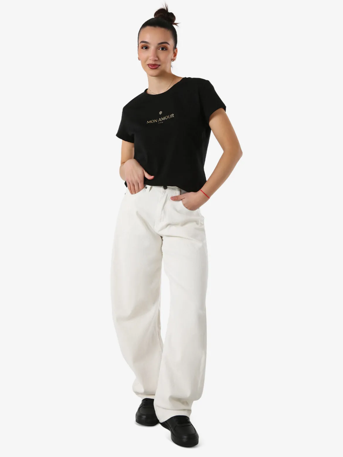 Solada T-shirt girocollo da donna in cotone con scritta - nero