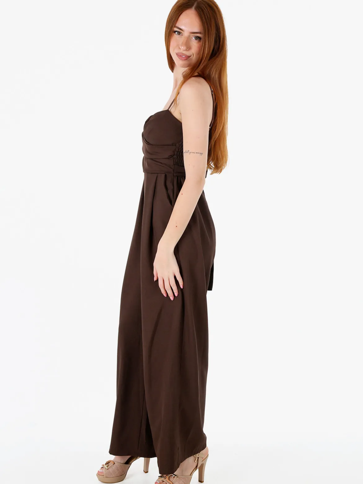 Solada Tuta jumpsuite da donna con spalline sottili e coppe imbottite - moro
