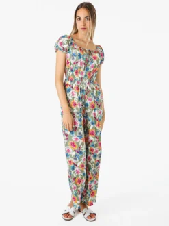 Solada Tuta jumpsuite da donna con stampa floreale e maniche corte - verde