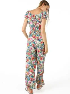 Solada Tuta jumpsuite da donna con stampa floreale e maniche corte - verde