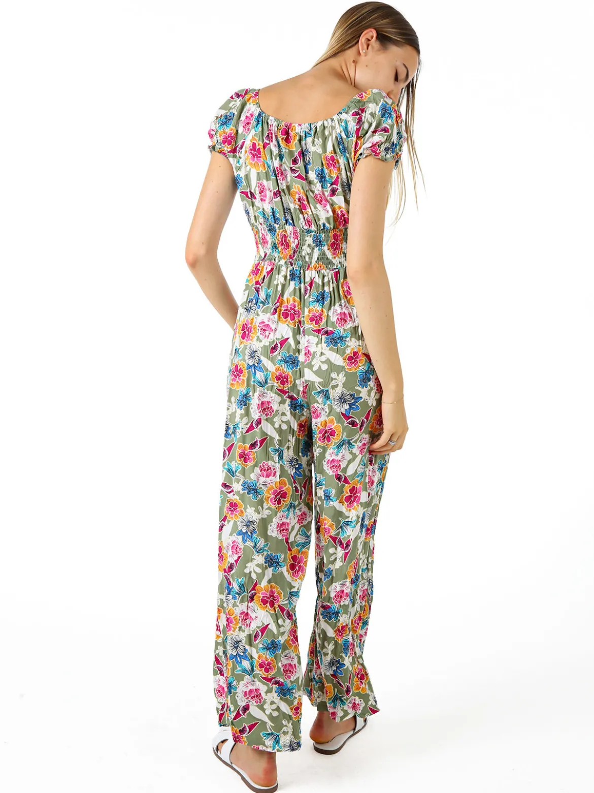 Solada Tuta jumpsuite da donna con stampa floreale e maniche corte - verde