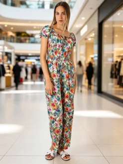 Solada Tuta jumpsuite da donna con stampa floreale e maniche corte - verde