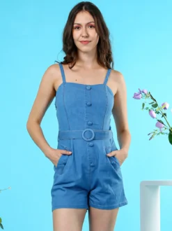 Solada Tuta jumpsuite da donna in jeans con cintura - blu