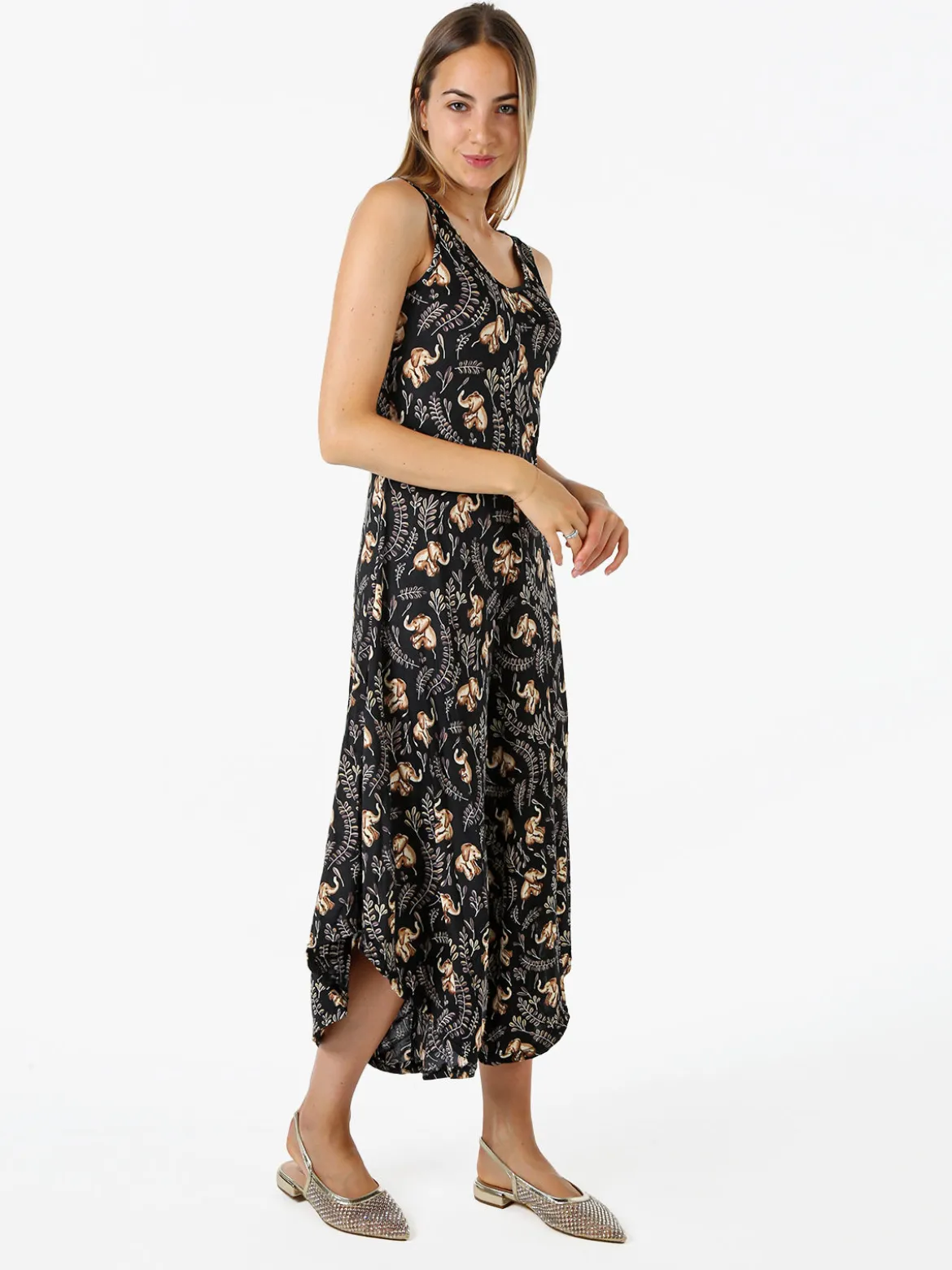Solada Tuta jumpsuite da donna smanicata con stampe - nero