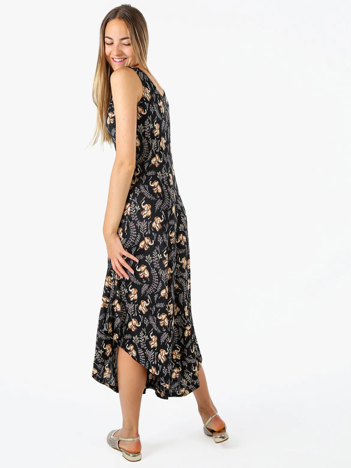 Solada Tuta jumpsuite da donna smanicata con stampe - nero