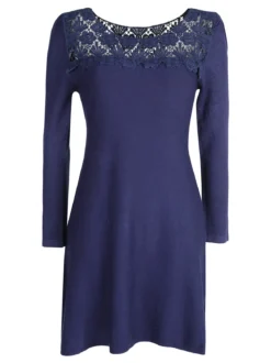 Solada Vestito da donna a maniche lunghe con scollo in pizzo macramè