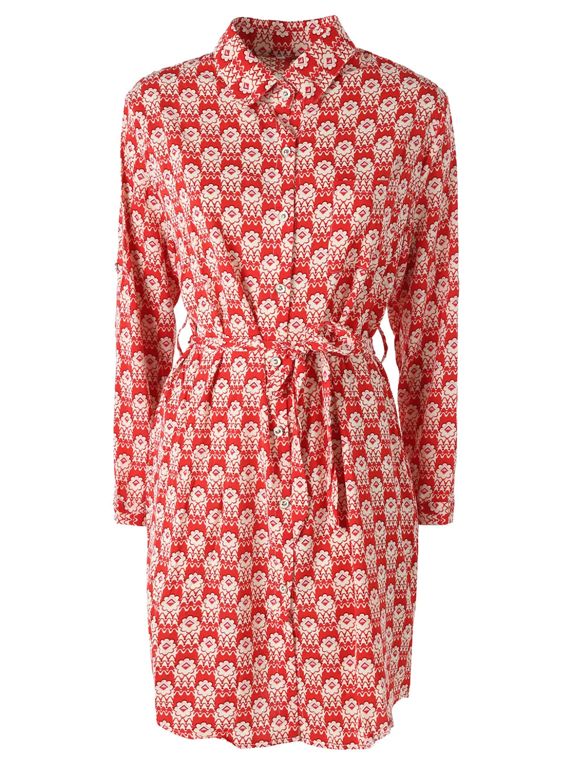 Solada Vestito donna a camicia con maniche lunghe - rosso