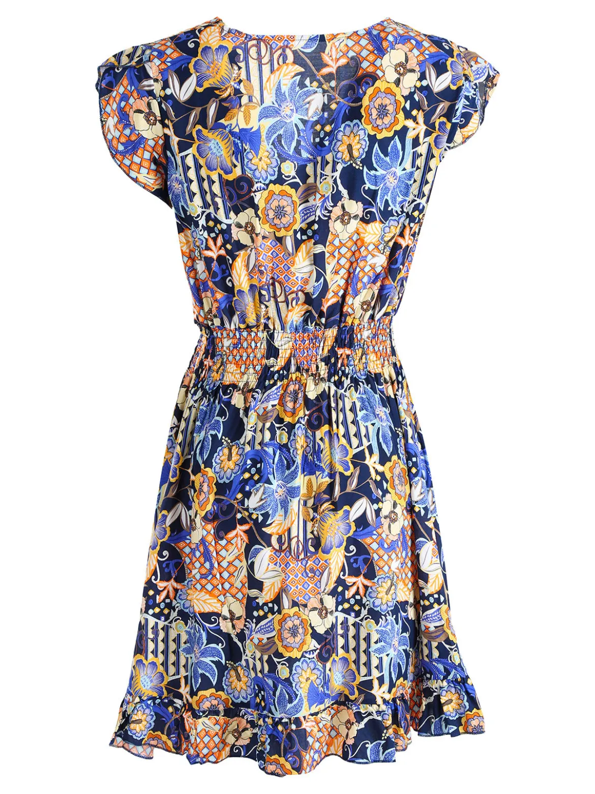 Solada Vestito donna in cotone a maniche corte con stampe colorate - blu
