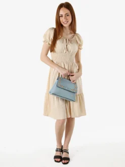 Solada Vestito donna in viscosa con scollo a barca e maniche corte - beige