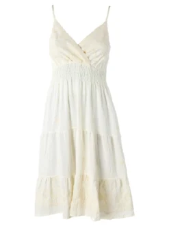 Solada Vestito donna in viscosa con spalline strette e ricami con lurex - panna