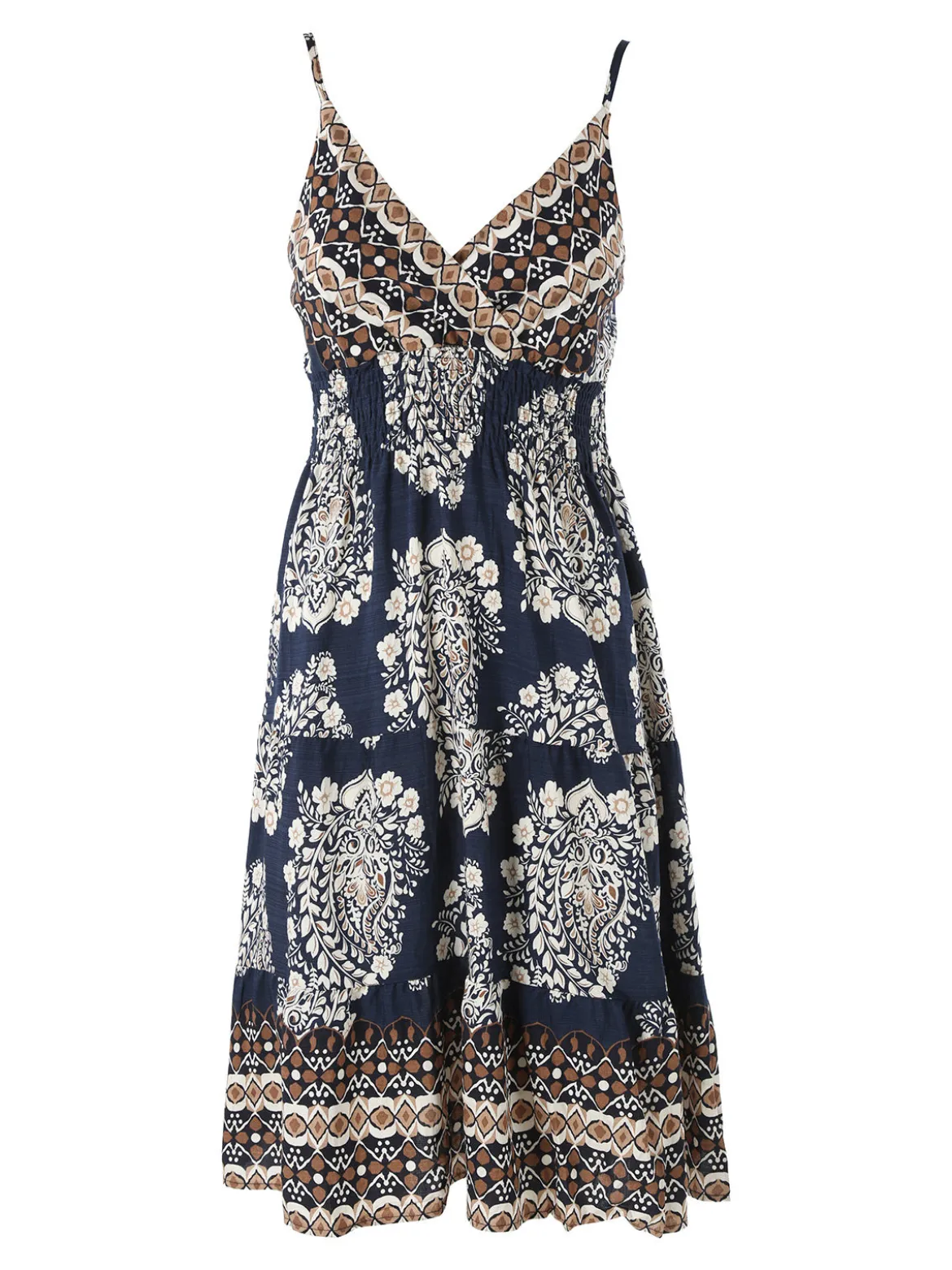 Solada Vestito donna in viscosa con spalline strette e stampe - blu