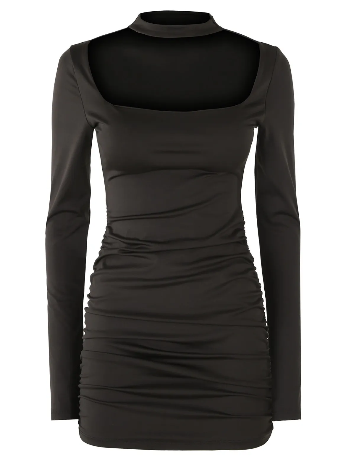 Solada Vestito donna mini a tubino con maniche lunghe e scollo quadrato - nero