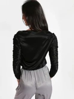 Stella H Blusa donna con maniche arricciate e scollo a barchetta