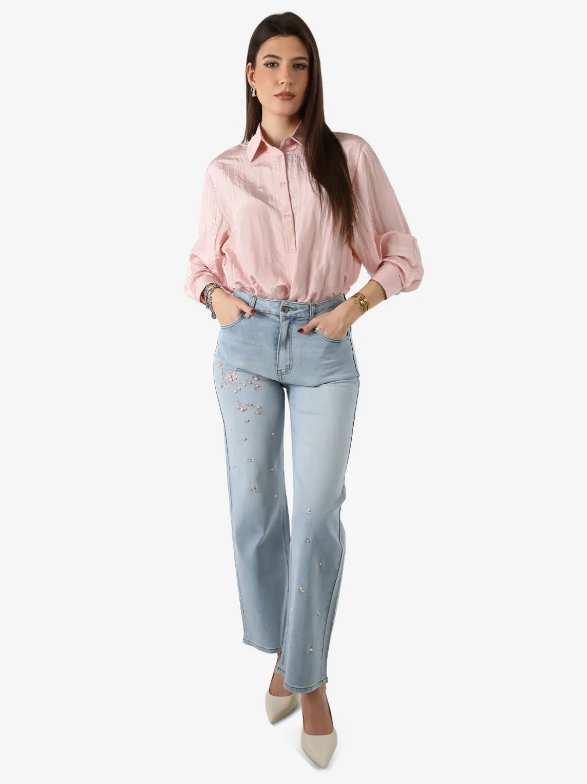 Studio Eleven Collection Camicia oversize da donna a maniche lunghe - rosa