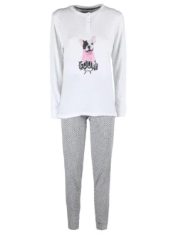 Stylosa Pigiama lungo da donna in cotone con pantaloni a pois