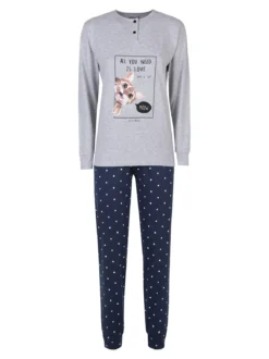 Stylosa Pigiama lungo da donna in cotone con pantaloni a pois