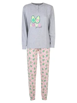 Stylosa Pigiama lungo da donna in cotone con stampe