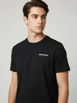 Superga T-shirt da uomo in cotone con logo - nero