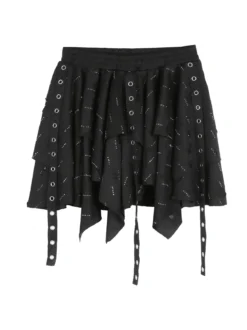 Sweet Junior Completo 3 pezzi da bambina con giacca in ecopelle e gonna con strass - nero