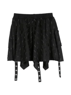 Sweet Junior Completo 3 pezzi da bambina con giacca in ecopelle e gonna con strass - nero