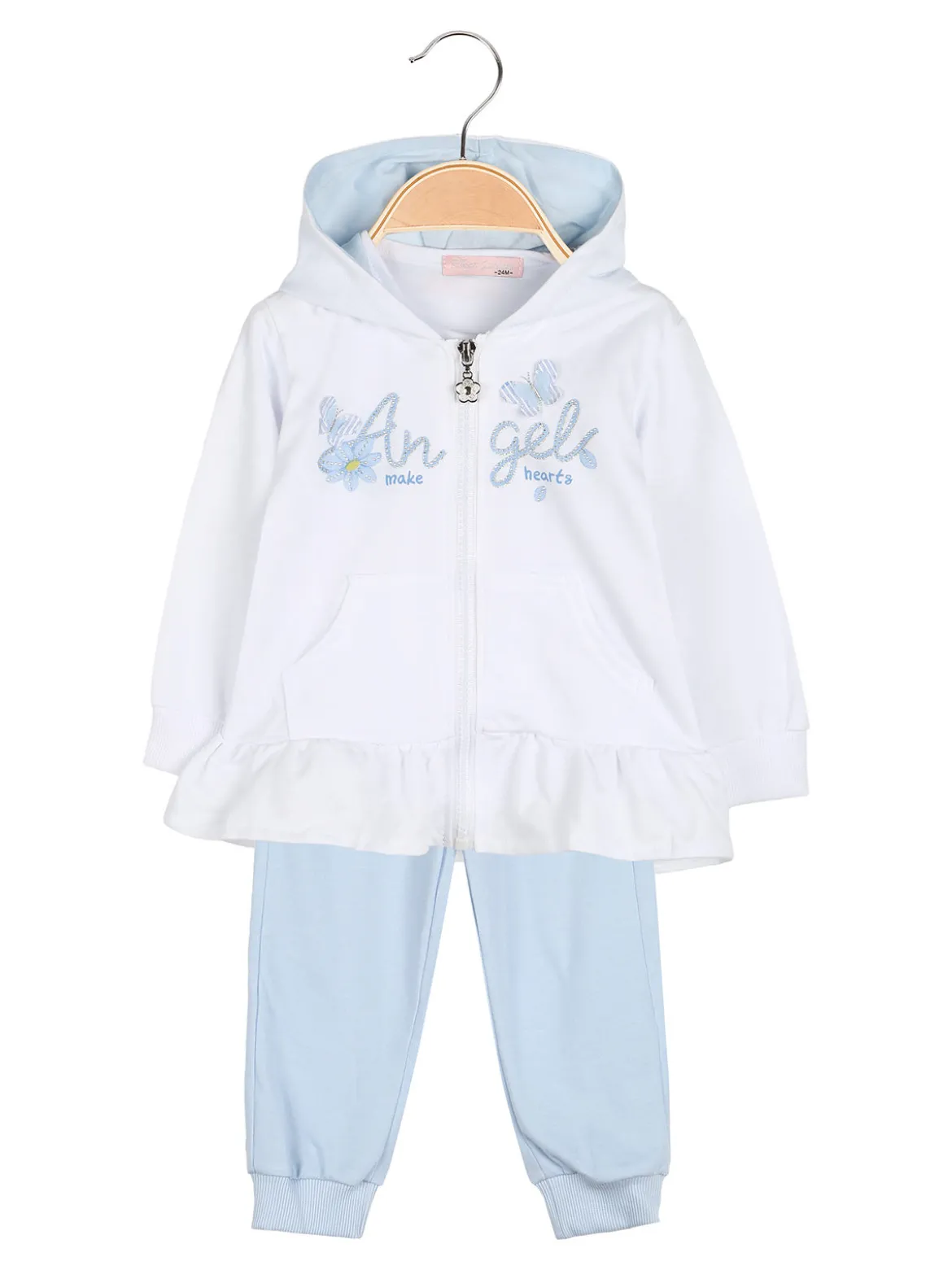 Sweet Junior Completo 3 pezzi da neonata con cappuccio e zip - bianco