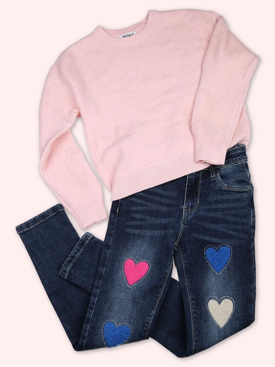Sweet Junior Jeans skinny da bambina con cuori di peluche e strass - jeans