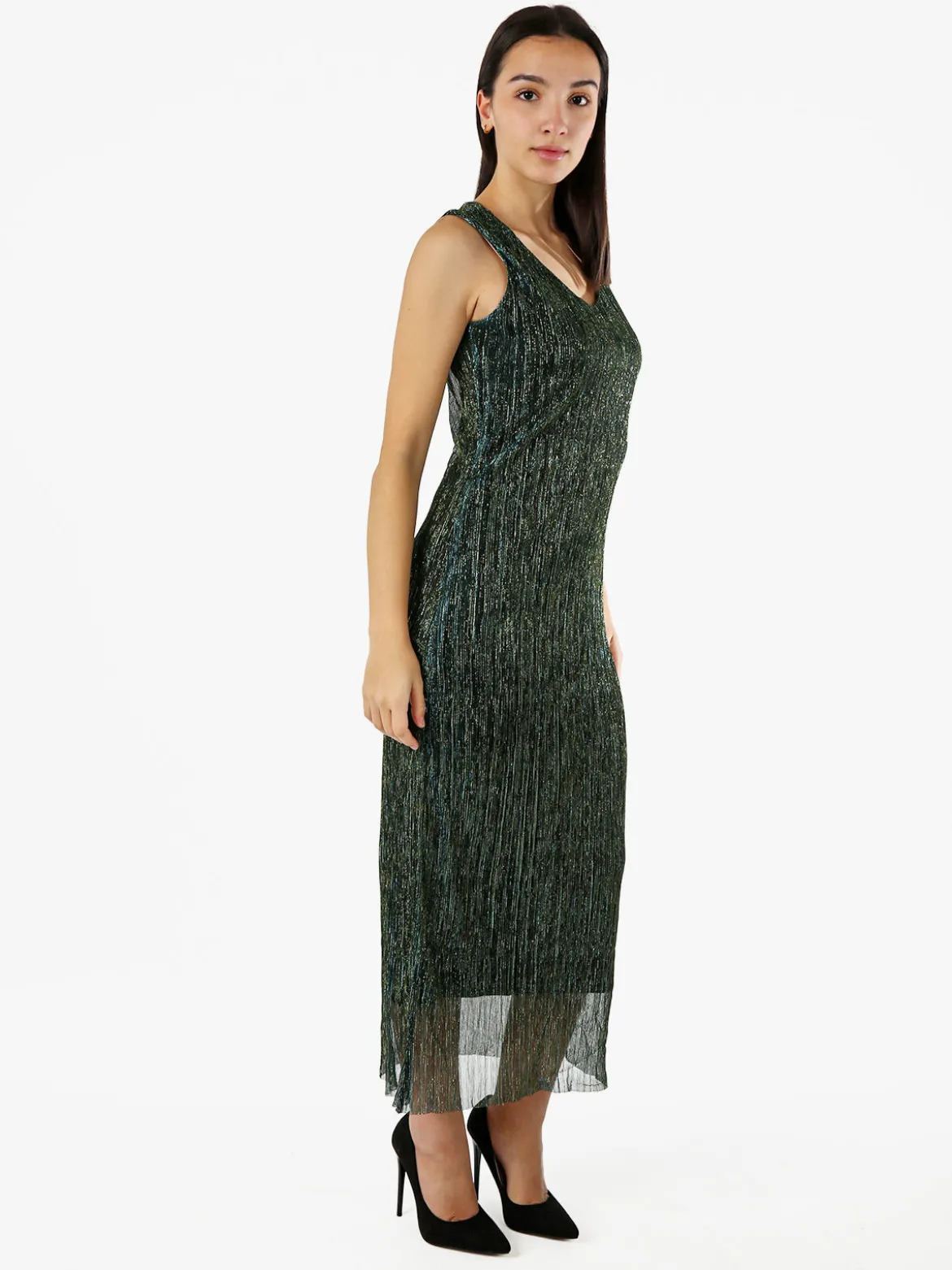 Sweet Miss Abito lungo da donna in lurex senza maniche - ottanio